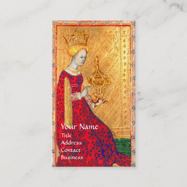ANTIQUE RENAISSANCE TAROTS / QUEEN OF CUPS BUSINESS CARD (Front)