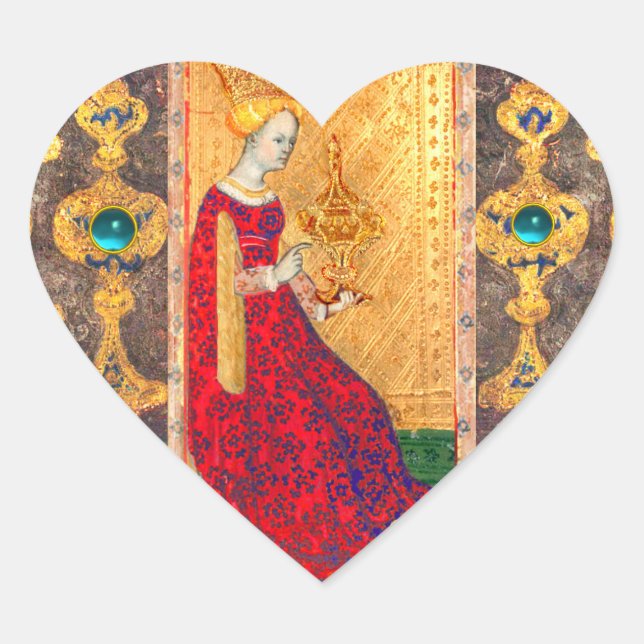 ANTIQUE RENAISSANCE TAROTS  / QUEEN OF CUPS HEART STICKER (Front)