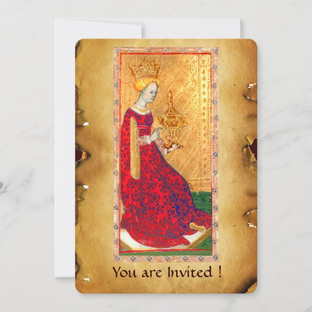 ANTIQUE RENAISSANCE TAROTS QUEEN OF CUPS INVITATION (Front)