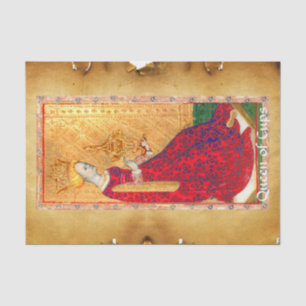 ANTIQUE RENAISSANCE TAROTS,QUEEN OF CUPS PARCHMENT TISSUE PAPER