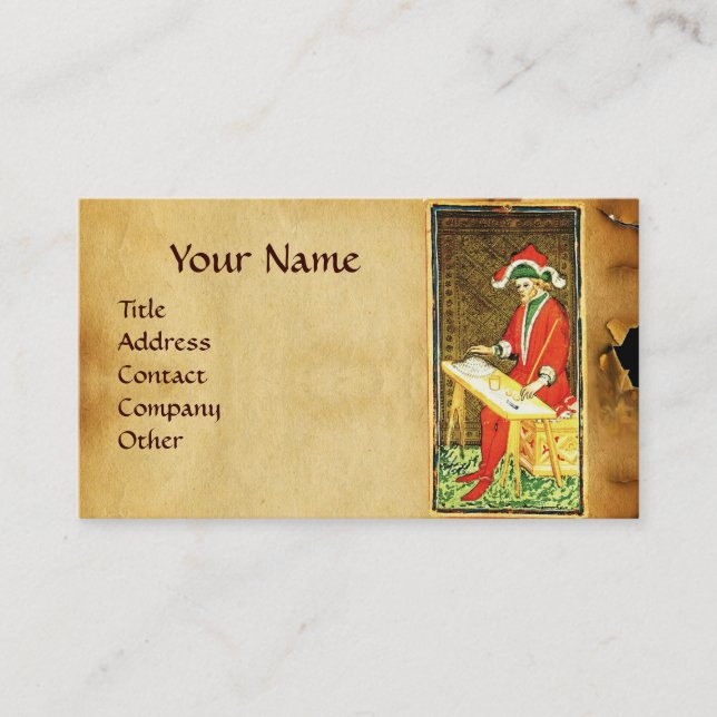 ANTIQUE RENAISSANCE TAROTS /THE MAGICiAN Parchment Business Card (Front)