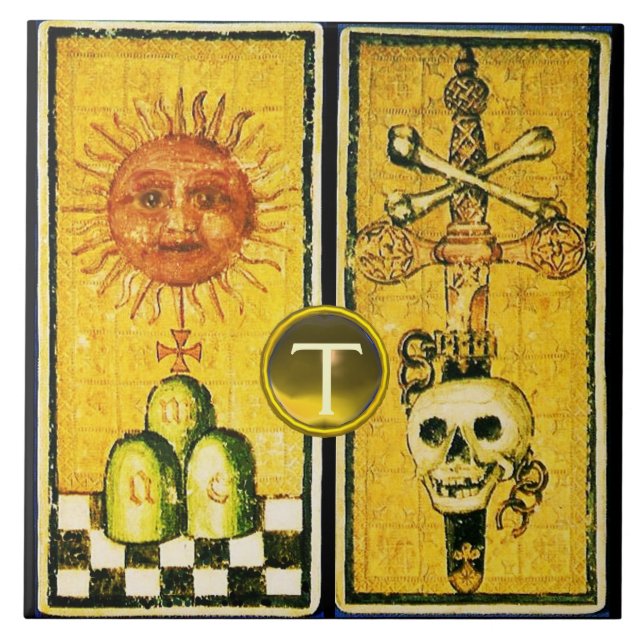 ANTIQUE RENAISSANCE TAROTS /THE SUN ,ACE OF SWORDS CERAMIC TILE (Front)