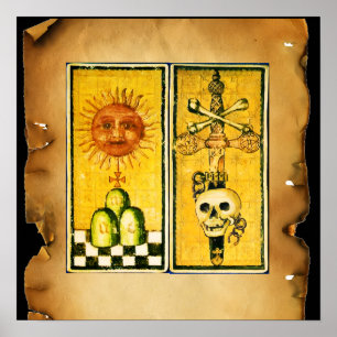ANTIQUE RENAISSANCE TAROTS /THE SUN ,ACE OF SWORDS POSTER