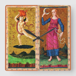 ANTIQUE RENAISSANCE TAROTS / THE SUN AND THE MOON SQUARE WALL CLOCK