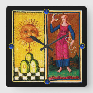 ANTIQUE RENAISSANCE TAROTS  /THE SUN AND THE MOON SQUARE WALL CLOCK