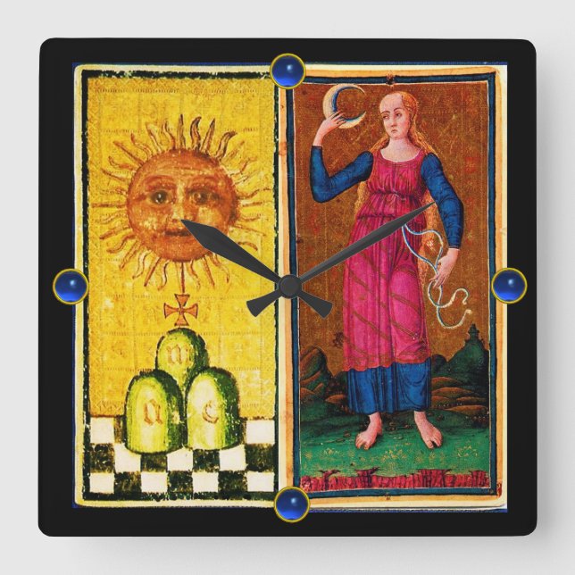 ANTIQUE RENAISSANCE TAROTS  /THE SUN AND THE MOON SQUARE WALL CLOCK (Front)