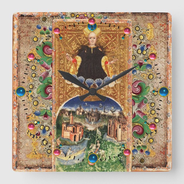 ANTIQUE RENAISSANCE TAROTS/ THE WORLD SQUARE WALL CLOCK (Front)