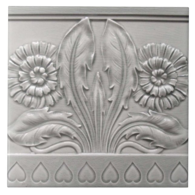 Antique Repro 3D look Neutral Floral Border Ceramic Tile (Front)