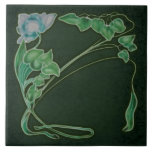Antique Reproduction Dk Green Art Nouveau Floral Ceramic Tile<br><div class="desc">A lovely circa 1900 ceramic tile in shades of green with mauve and blue. We also have the same tile set up for you to easily personalize. Makes a great gift or consider using this one as a wall or backsplash tile and personalizing one for an extra special touch.</div>