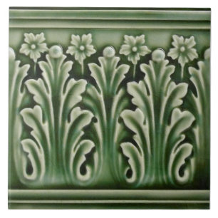 Antique Reproduction Green Acanthus Floral Border Ceramic Tile