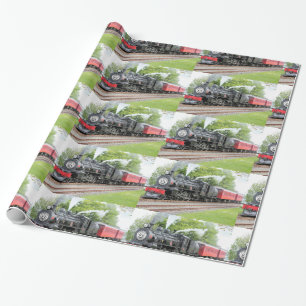 Antique Restored Red Black Steam Train Wrapping Paper