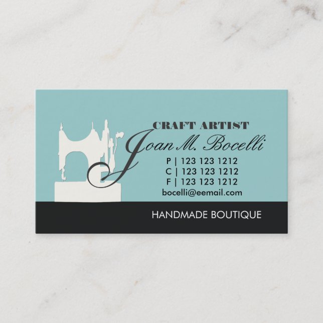 Antique Retro Black Work Sewing Machine Tailoring Business Card (Front)
