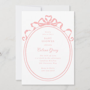 Antique Ribbon Bow Victorian Pink Baby Shower Invitation