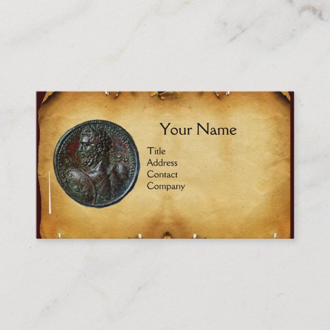 ANTIQUE ROMAN BRONZE MEDALLION  MONOGRAM parchment Business Card (Front)