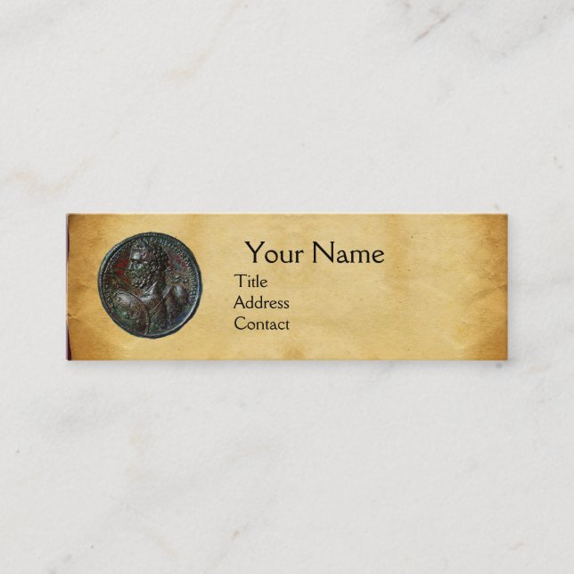ANTIQUE ROMAN BRONZE MEDALLION MONOGRAM parchment Mini Business Card (Front)