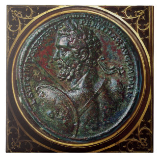ANTIQUE ROMAN BRONZE MEDALLION SEPTIMUS SEVERUS CERAMIC TILE