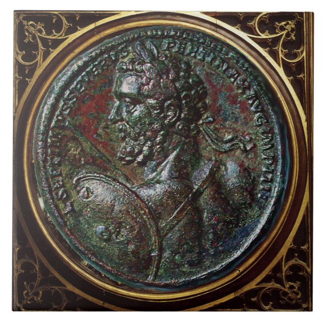 ANTIQUE ROMAN BRONZE MEDALLION SEPTIMUS SEVERUS CERAMIC TILE (Front)