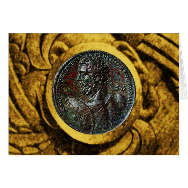 ANTIQUE ROMAN BRONZE MEDALLION WITH GOLD GRIFFINS (Front Horizontal)