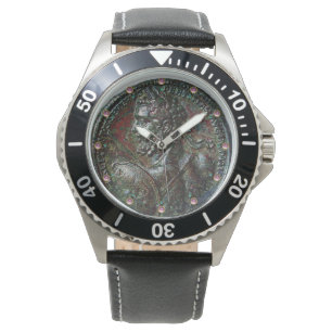 ANTIQUE ROMAN BRONZE MEDALLION WITH PINK GEMSTONES WATCH