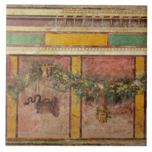 ANTIQUE ROMAN FRESCO,SATYR MASK,GARLAND,FRUITS  CERAMIC TILE