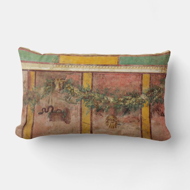 ANTIQUE ROMAN FRESCO,SATYR MASK,GARLAND,FRUITS  LUMBAR CUSHION (Front)
