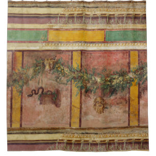 ANTIQUE ROMAN FRESCO,SATYR MASK,GARLAND,FRUITS  SHOWER CURTAIN