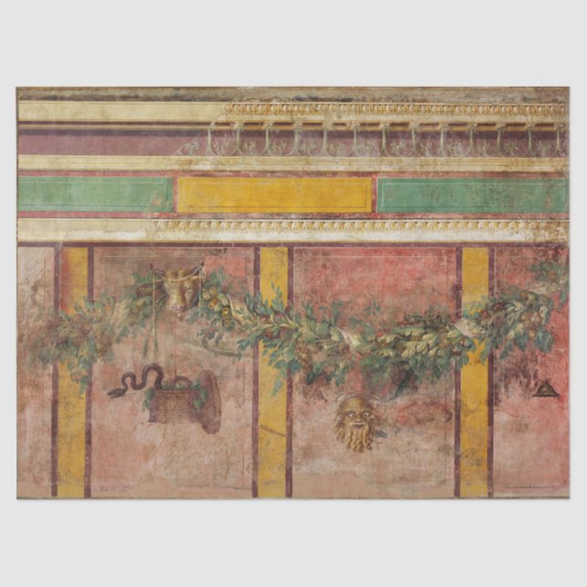 ANTIQUE ROMAN FRESCO,SATYR MASK,GARLAND,FRUITS  TISSUE PAPER (Front)
