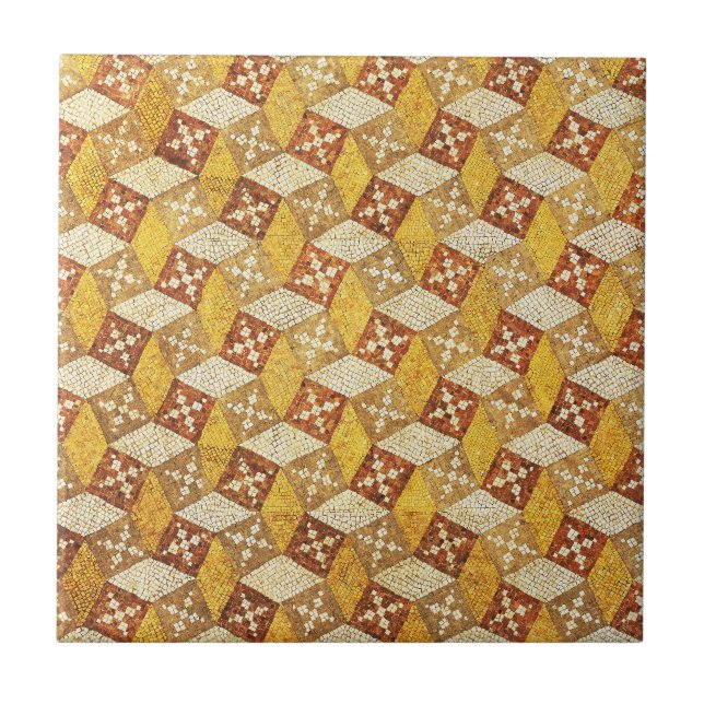 Antique Roman Mosaic Brown Yellow Ceramic Tile (Front)
