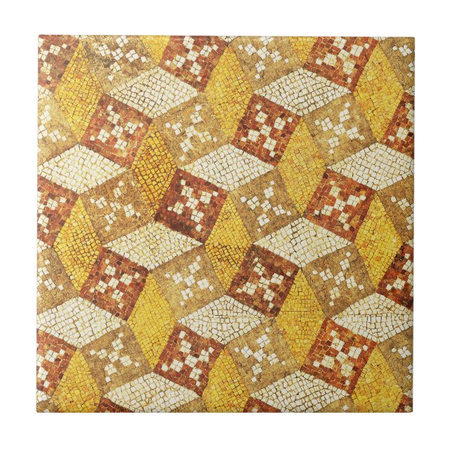 Antique Roman Mosaic Brown Yellow Ceramic Tile (Front)