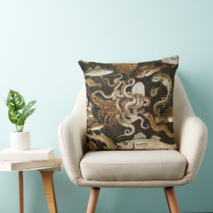 Antique Roman Mosaic Pompeii Sea Life Stone Mosaic Cushion