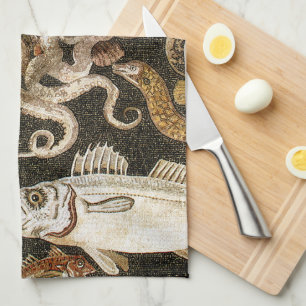 Antique Roman Mosaic Pompeii Sea Life Stone Mosaic Tea Towel