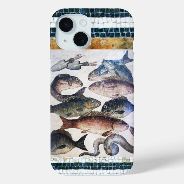 ANTIQUE ROMAN MOSAICS, FISHES,OCEAN SEA LIFE SCENE Case-Mate iPhone CASE (Back)