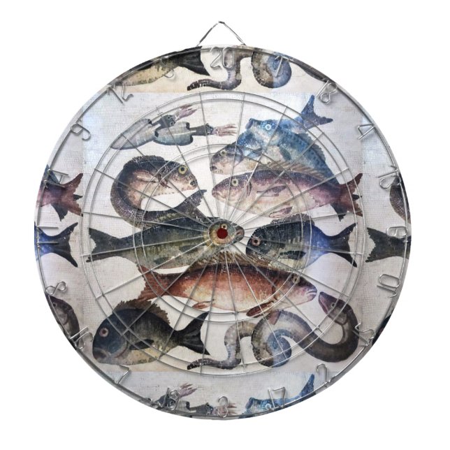 ANTIQUE ROMAN MOSAICS, FISHES,OCEAN SEA LIFE SCENE DARTBOARD (Front)