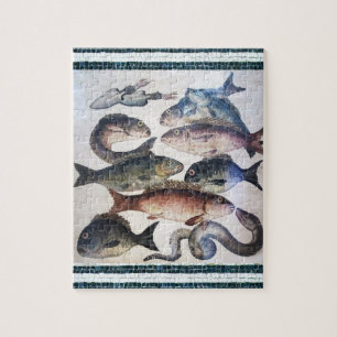 ANTIQUE ROMAN MOSAICS, FISHES,OCEAN SEA LIFE SCENE JIGSAW PUZZLE