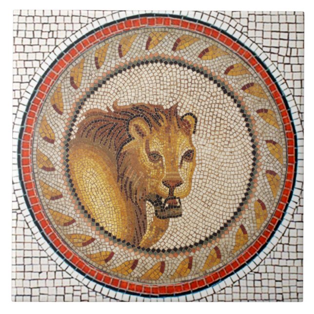 ANTIQUE ROMAN MOSAICS / LION CERAMIC TILE (Front)