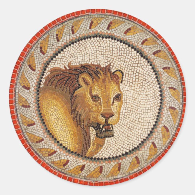 ANTIQUE ROMAN MOSAICS / LION CLASSIC ROUND STICKER (Front)