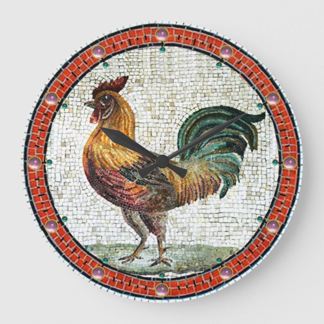 ANTIQUE ROMAN MOSAICS / ROOSTER LARGE CLOCK (Front)