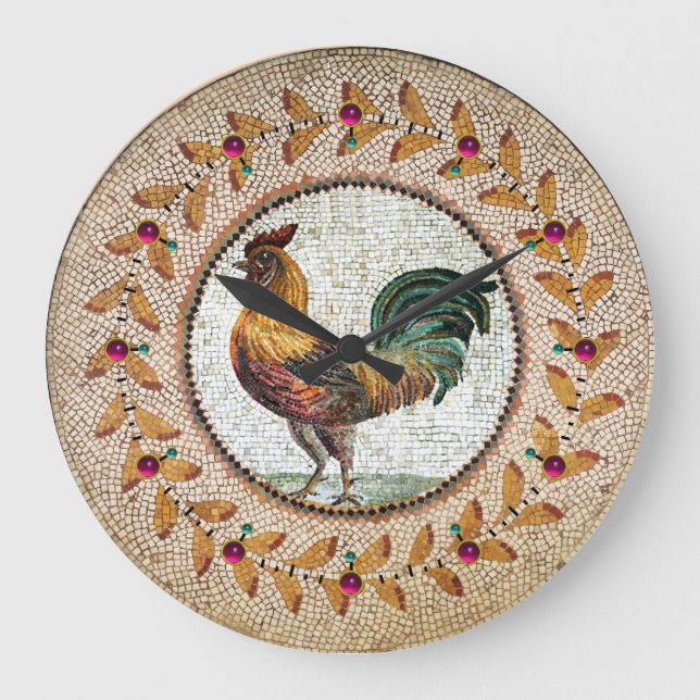 ANTIQUE ROMAN MOSAICS / ROOSTER LARGE CLOCK (Front)