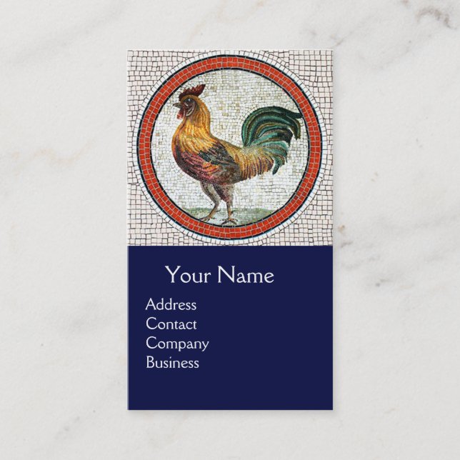 ANTIQUE ROMAN MOSAICS / ROOSTER MONOGRAM Blue Business Card (Front)