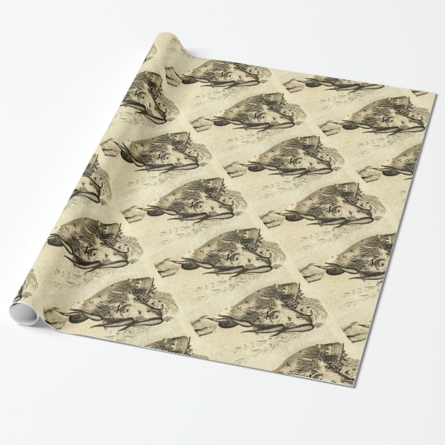 ANTIQUE ROMAN MOSAICS / ROOSTERS WRAPPING PAPER (Unrolled)