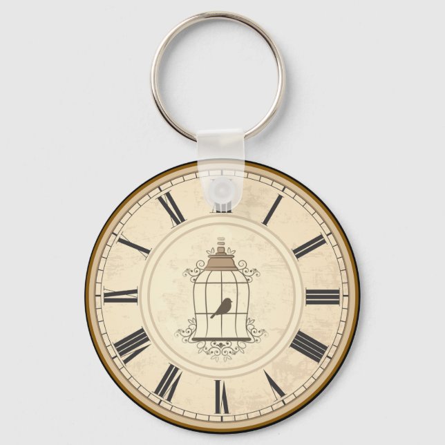 ANTIQUE ROMAN NUMERALS RUSTIC TIME  KEY RING (Front)