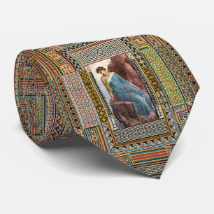 ANTIQUE ROMAN WOMAN FIGURE WITH POMPEII MOSAICS TIE