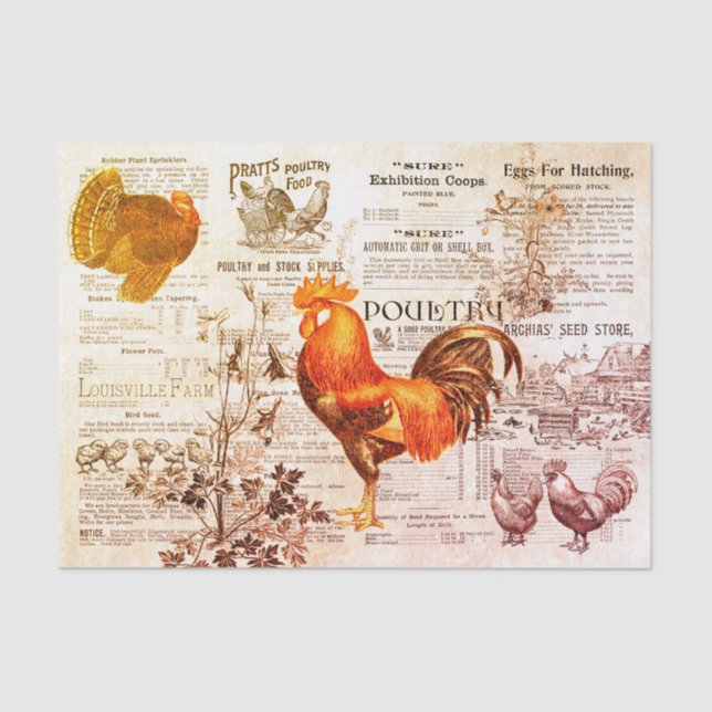 Antique Rooster Horticulture Ads Ephemera Red Tissue Paper (Front)