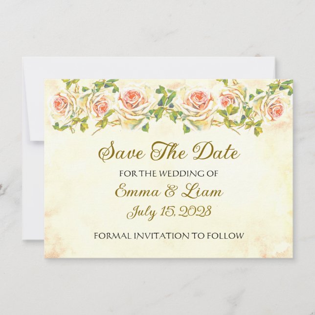 Antique Rose - 4.5 x 6.25 Wedding Save The Date (Front)