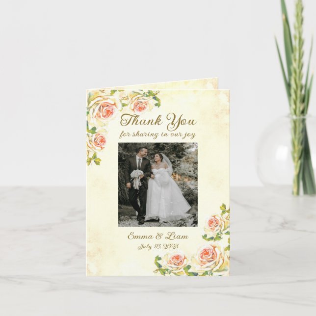 Antique Rose 4 x 5.6  Folded Thank You Card (Front)