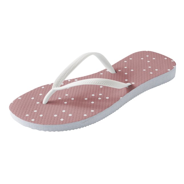 Antique Rose and white Dots 3 Towel Thongs (Angled)