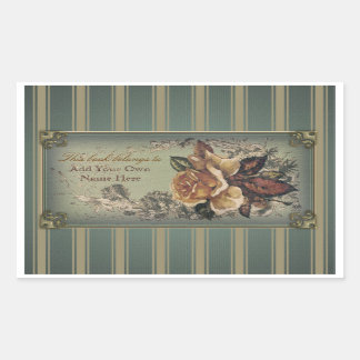 Antique Rose (blue) Bookplate Rectangular Sticker
