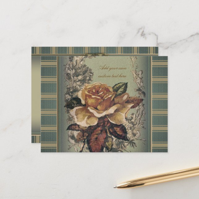 Antique Rose (blue) Personalised Postcard (Front/Back In Situ)
