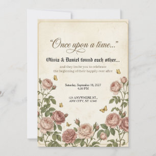 Antique Rose Fairytale Chapter Page Wedding Invitation