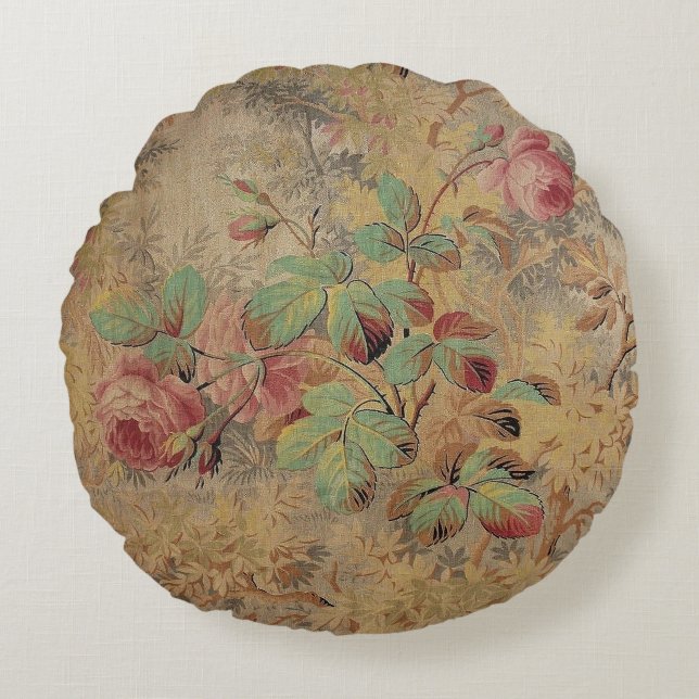 Antique Rose Floral Round Cushion (Front)
